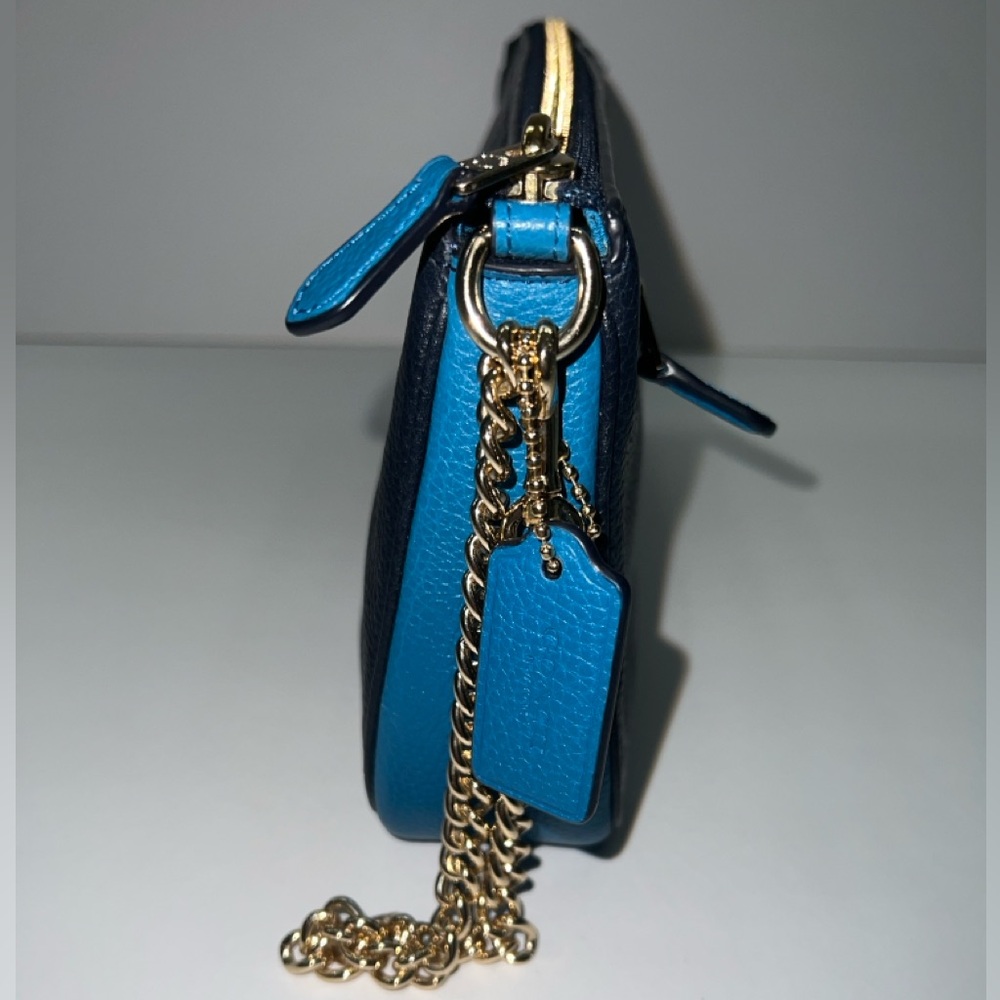 NWOT Coach Colorblock Pebbled Leather Nolita 24 Navy / Peacock with Chain Strap - Picture 3 of 9